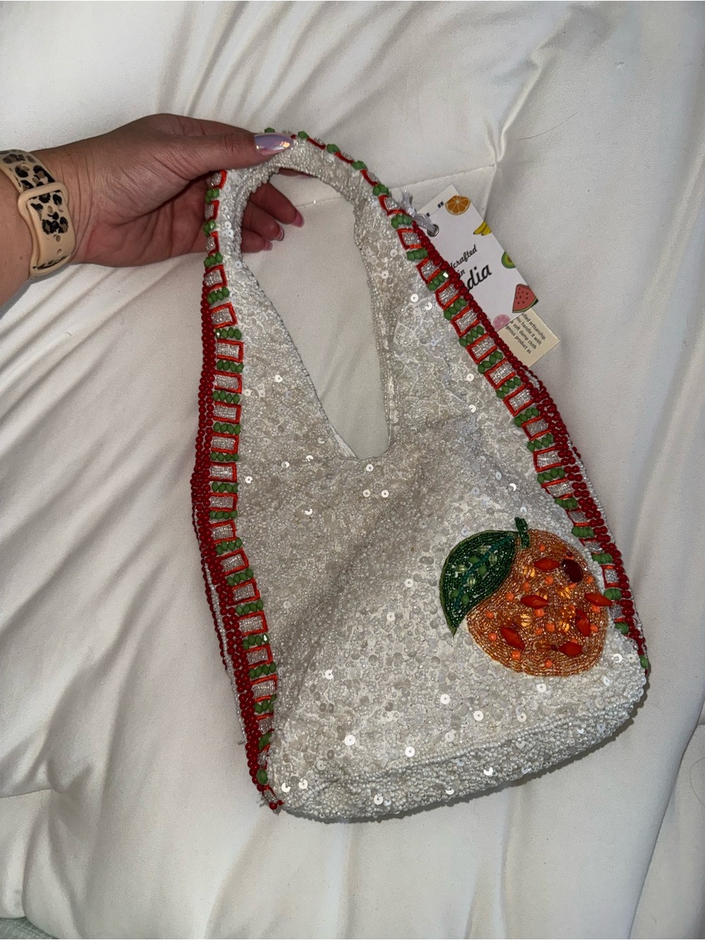 Aperol Spritz Beaded Shoulder Bag Handmade in India New With Tags - Picture 5 of 11